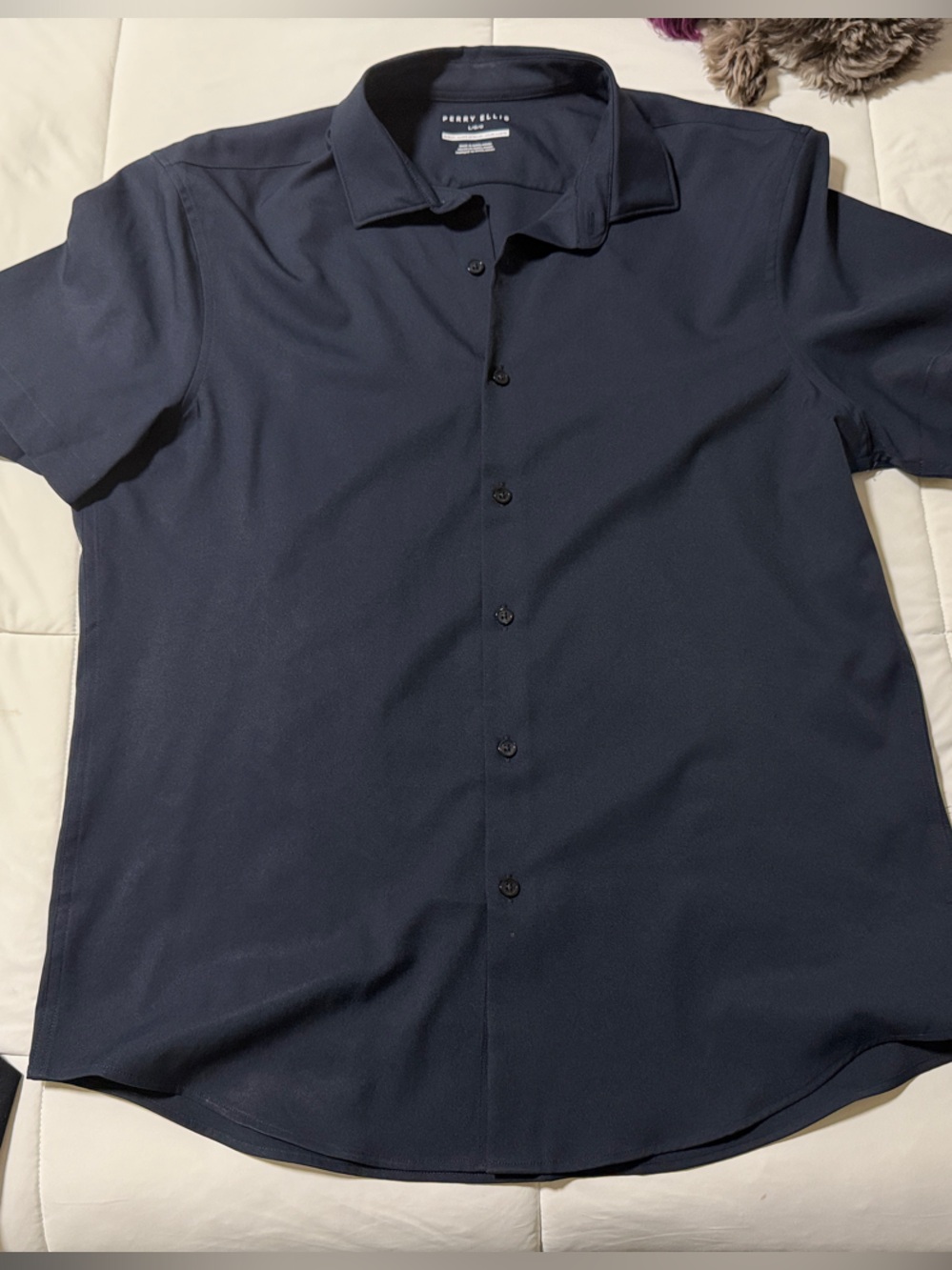 Perry Ellis Navy Short-Sleeve Button-Down Shirt